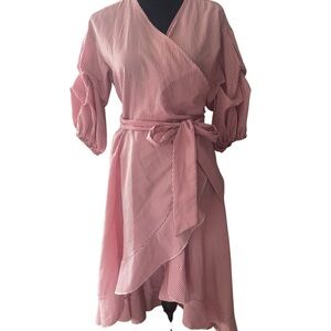 Asymmetrical Dark Pink white Striped wrap Dress